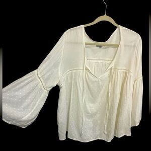 Flowy White Hippy Blouse- boho bell sleeves festival shirt